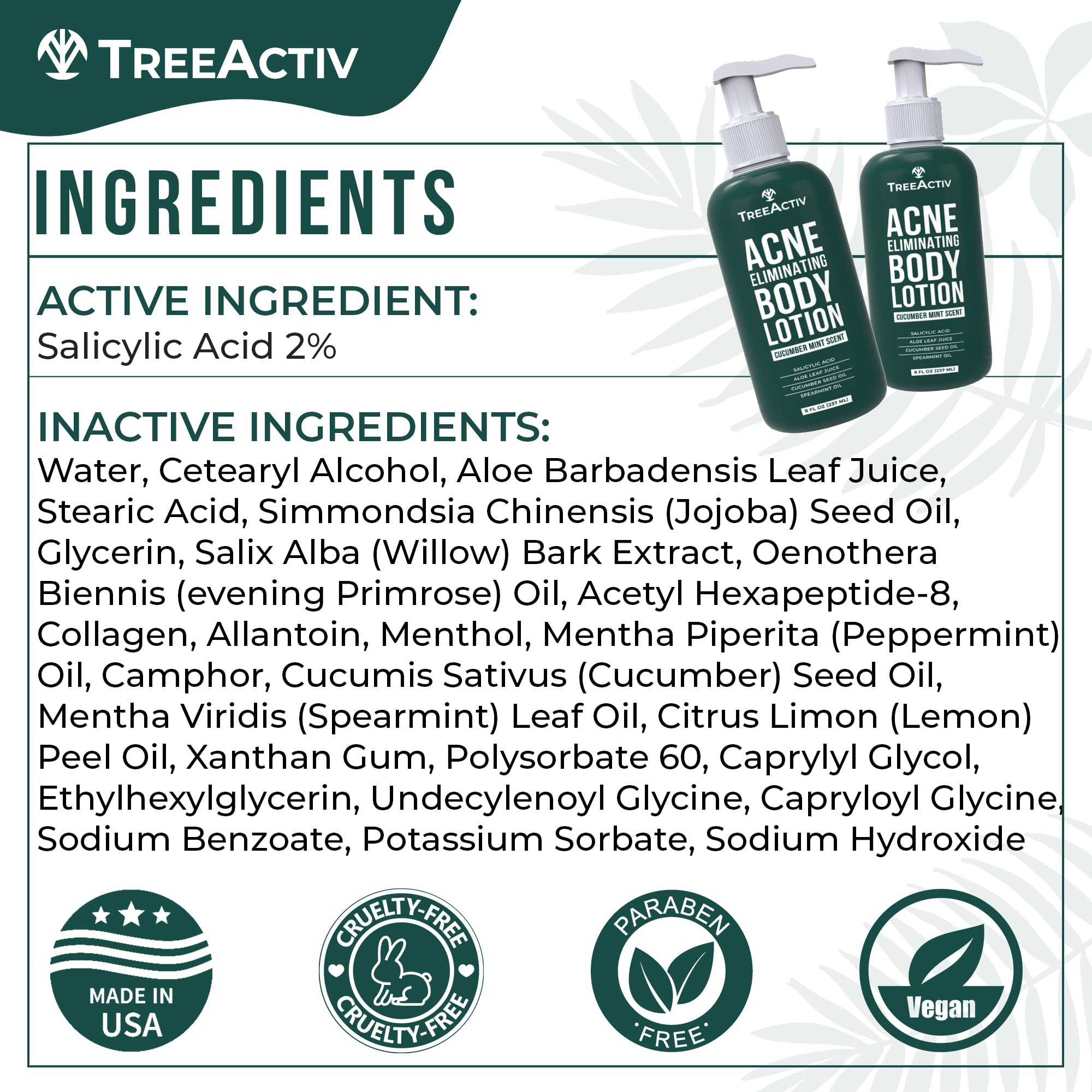 TreeActiv Acne Eliminating Body Lotion 8 fl oz | Clears Body, Back, Butt and Shoulder Acne | Anti-Acne Moisturizer | Prevents Future Breakouts | Cucumber Mint Scent